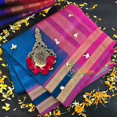Peacock Blue with Pink Vairaoosi Silk Cotton Saree-Plain-VS73