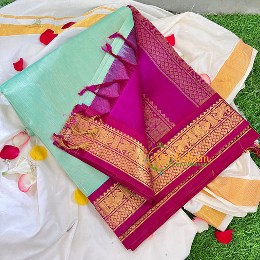 Aqua Green Korvai Handloom Silk Cotton Saree-VS244