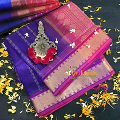 Ink Blue with Pink Vairaoosi Silk Cotton Saree-Patterened-VS68