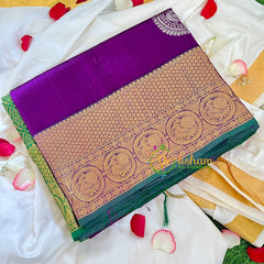 Violet with Green Silk Cotton Saree-VS242