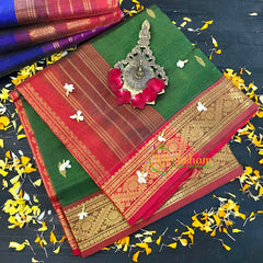 Green with Red Vairaoosi Silk Cotton Saree-Motif-VS71