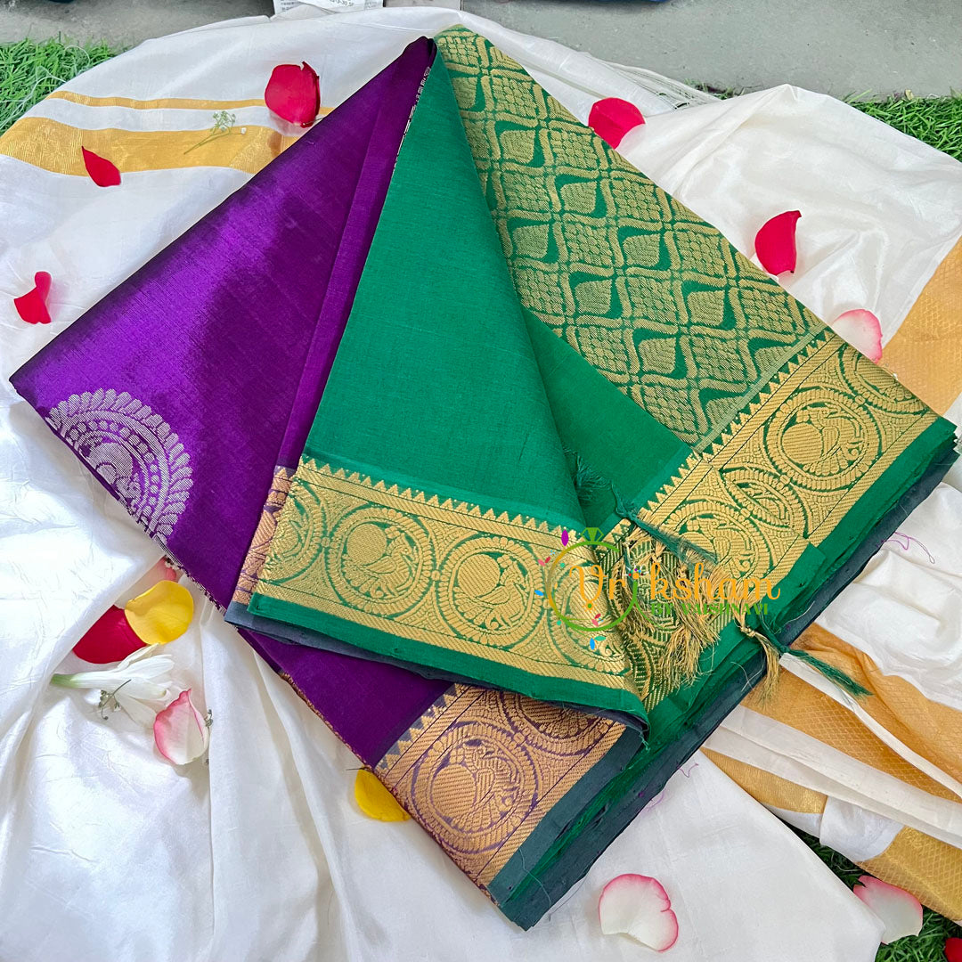 Violet with Green Silk Cotton Saree-VS242