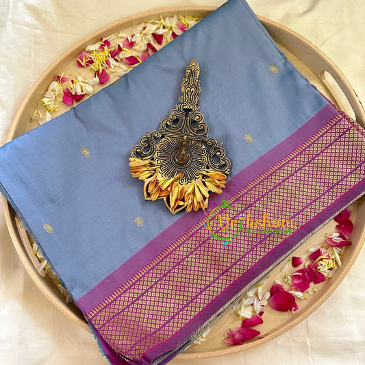 Steel Blue  Semi Silk Saree  with Purple Border -VS1032