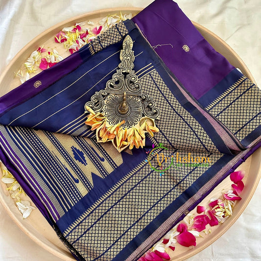 Purple Semi Silk Saree with Blue Border -VS1037