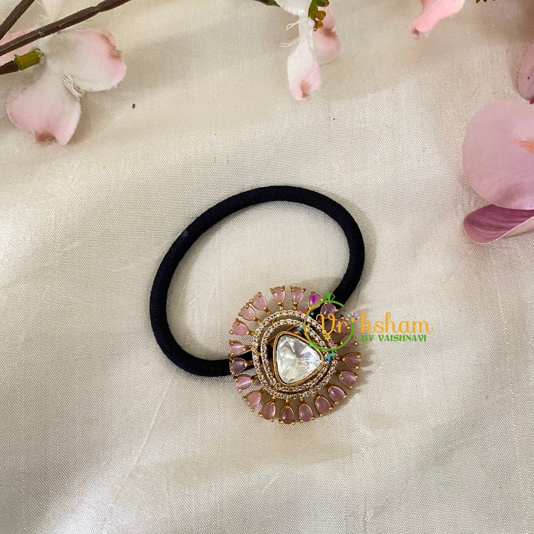 Pastel Pink Kundan Pendant Rubber Band -H579