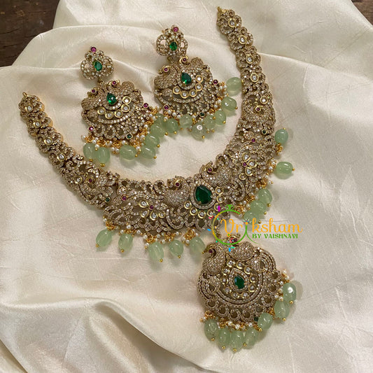 Exquisite Pastel Green Victorian Diamond Short Neckpiece -VV564