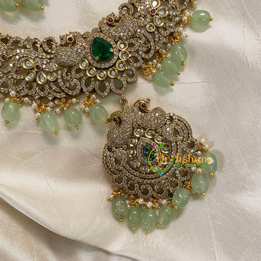 Exquisite Pastel Green Victorian Diamond Short Neckpiece -VV564