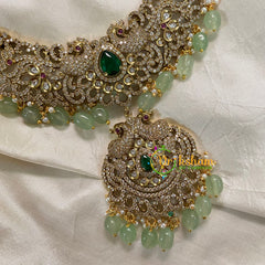 Exquisite Pastel Green Victorian Diamond Long Neckpiece -VV570