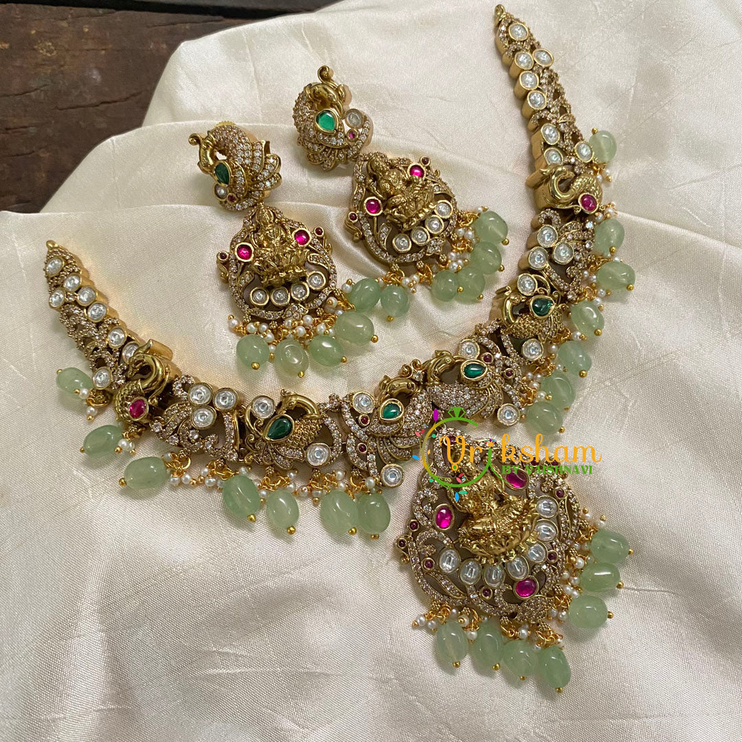 Lakshmi Victorian Diamond Short Neckpiece -Pastel Green Bead -VV557