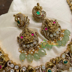 Lakshmi Victorian Diamond Short Neckpiece -Pastel Green Bead -VV557