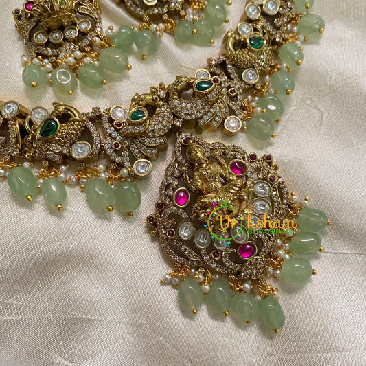 Lakshmi Victorian Diamond Short Neckpiece -Pastel Green Bead -VV557