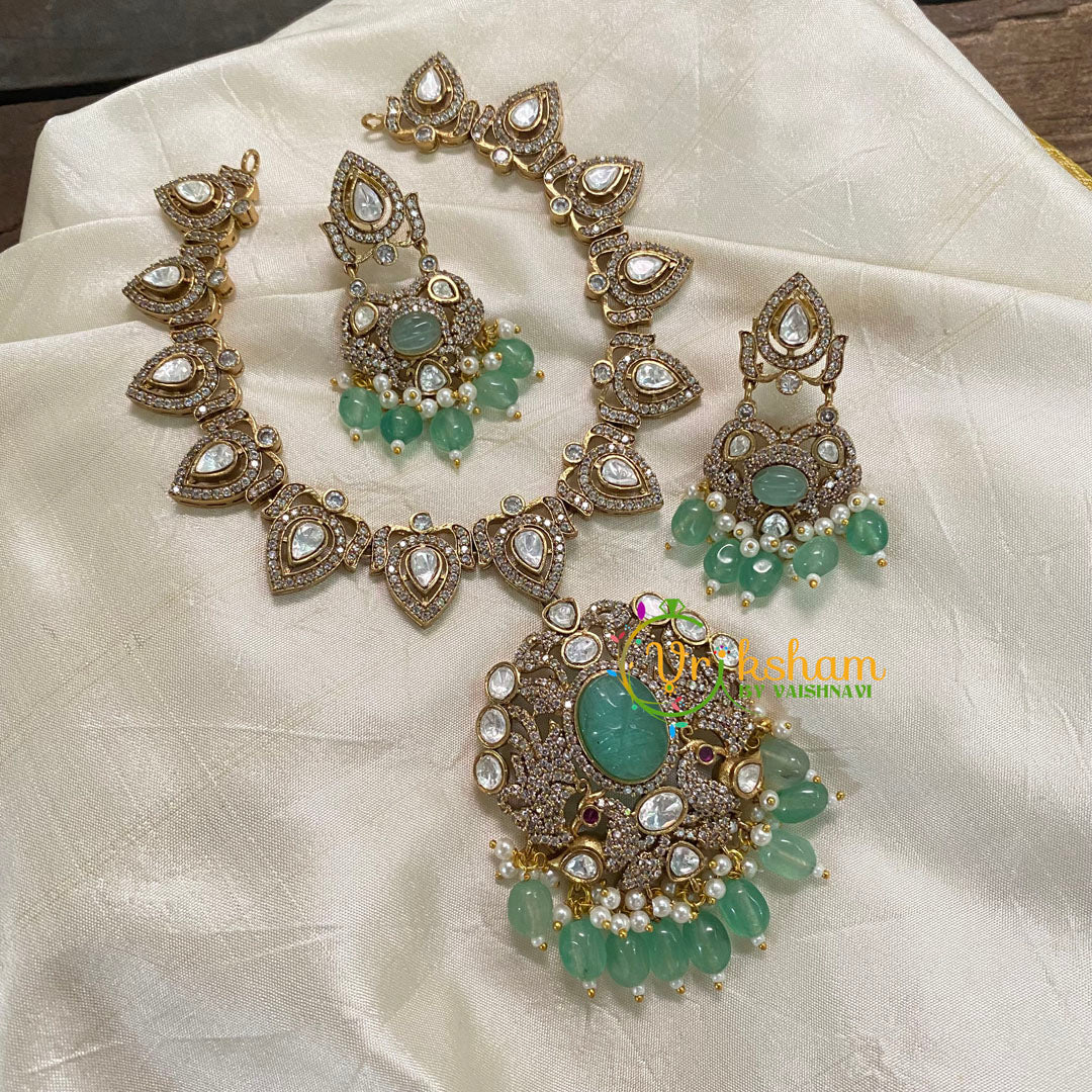 Pastel Green Victorian Diamond Short Neckpiece -VV561