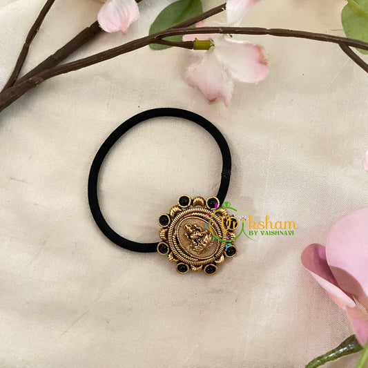 Lakshmi Antique Pendant Rubber Band -Black -H561