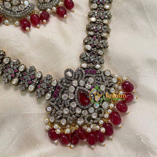 Red Victorian Diamond Long Neckpiece -VV569