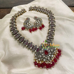 Red Victorian Diamond Long Neckpiece -VV569