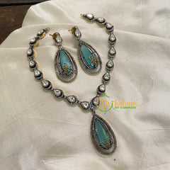 Aqua Blue Victorian Diamond Pendant Neckpiece -Bullet -VV609