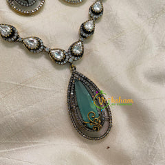 Aqua Blue Victorian Diamond Pendant Neckpiece -Bullet -VV609