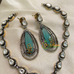 Aqua Blue Victorian Diamond Pendant Neckpiece -Bullet -VV609