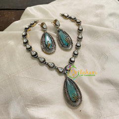 Aqua Blue Victorian Diamond Pendant Neckpiece -Bullet -VV609