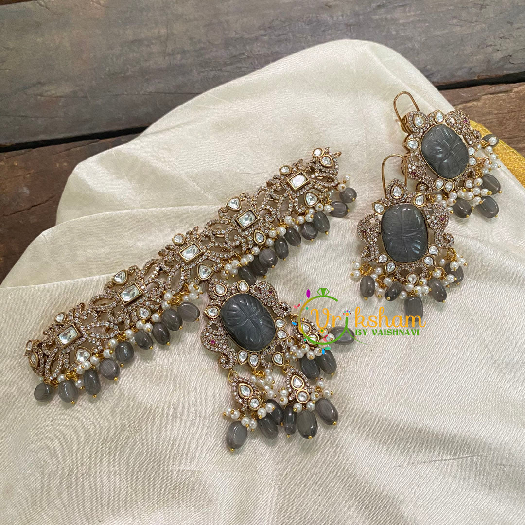 Grey Black Victorian Diamond High Neck Choker -VV529