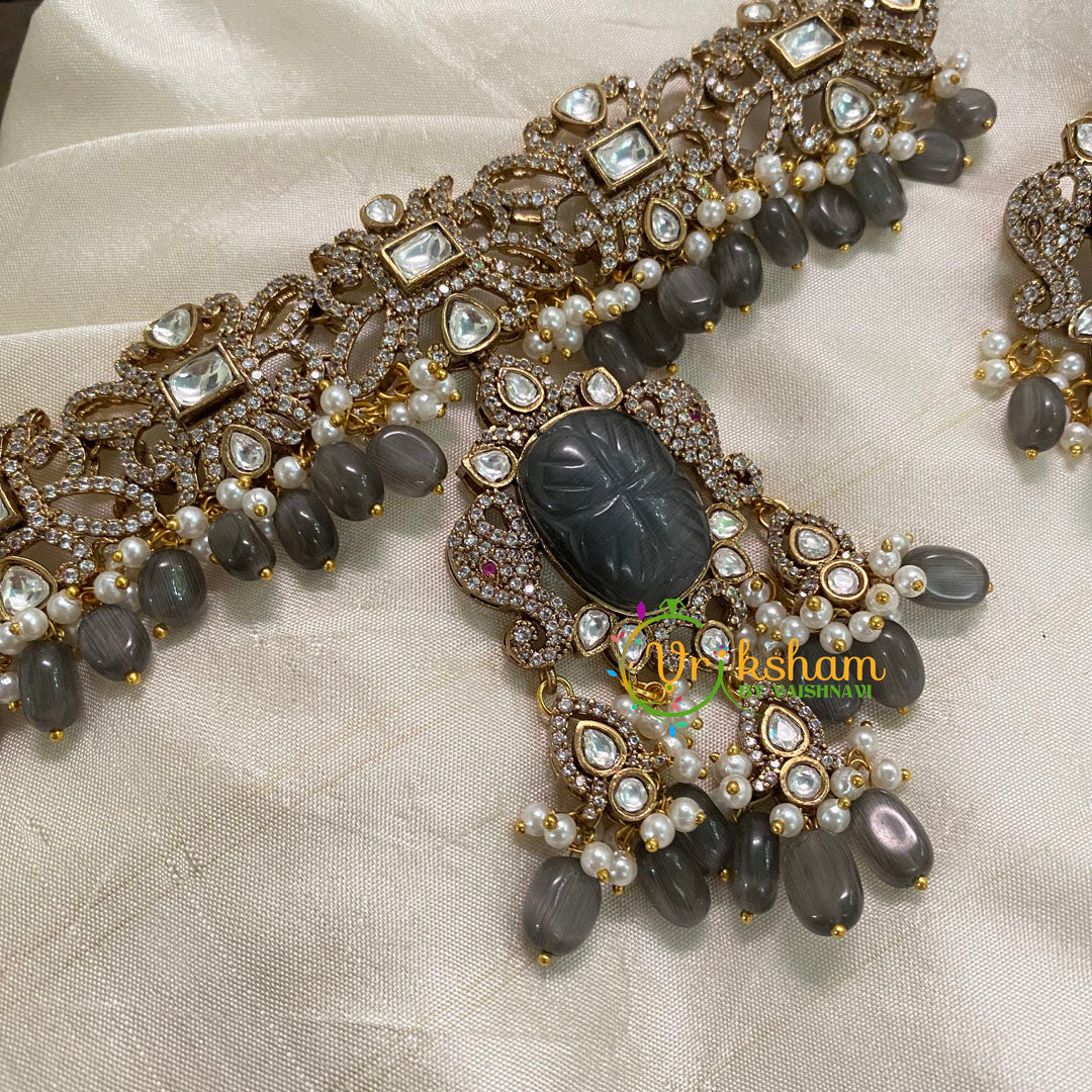 Grey Black Victorian Diamond High Neck Choker -VV529