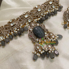 Grey Black Victorian Diamond High Neck Choker -VV529