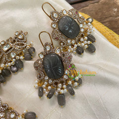 Grey Black Victorian Diamond High Neck Choker -VV529