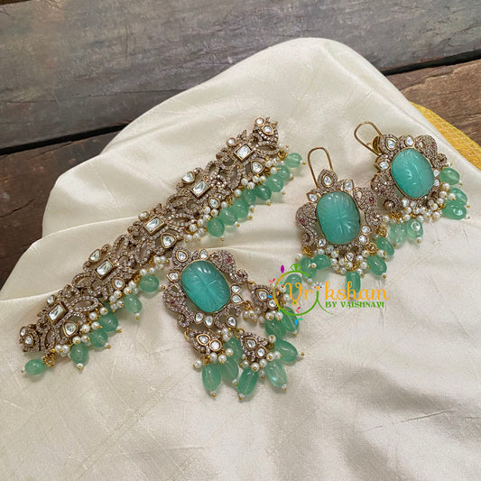 Pastel Green Victorian Diamond High Neck Choker -VV531