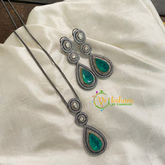 Emerald Green Victorian Diamond Pendant Chain -Tear Drop-VV598