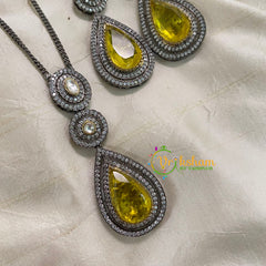 Yellow Victorian Diamond Pendant Chain -Tear Drop-VV597