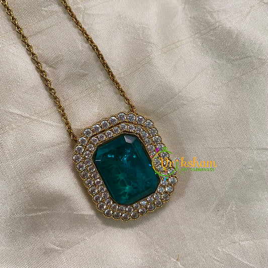 Aqua Blue Victorian Diamond Pendant Chain -VV587