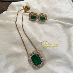 Emerald Green Victorian Diamond Pendant Chain -VV586