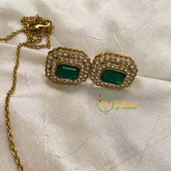 Emerald Green Victorian Diamond Pendant Chain -VV586