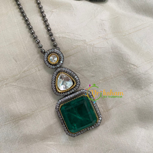 Emerald Green Victorian Diamond Pendant Chain -Square-VV580