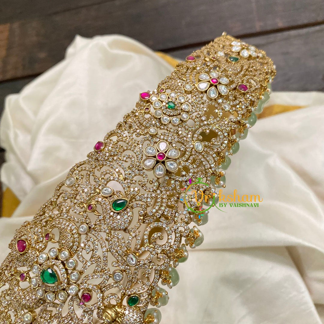 Premium Victorian Diamond Bridal Hipbelt -Pastel Green Bead-VV372