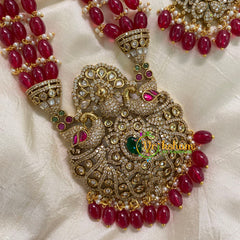 Red Bead Layered Victorian Diamond Neckpiece-Peacock -VV588