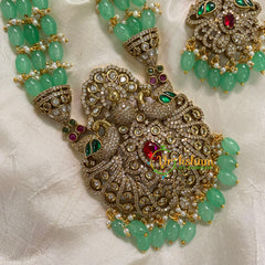 Pastel Green Bead Layered Victorian Diamond Neckpiece-Peacock -VV589