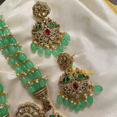 Pastel Green Bead Layered Victorian Diamond Neckpiece-Peacock -VV589