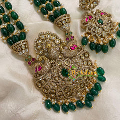 Dark Green Bead Layered Victorian Diamond Neckpiece -VV591