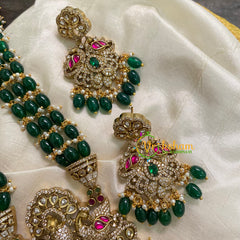 Dark Green Bead Layered Victorian Diamond Neckpiece -VV591