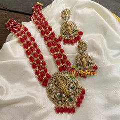 Red Bead Layered Victorian Diamond Neckpiece -Vishnu -VV590