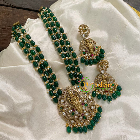 Dark Green Bead Layered Victorian Diamond Neckpiece -Vishnu-VV592