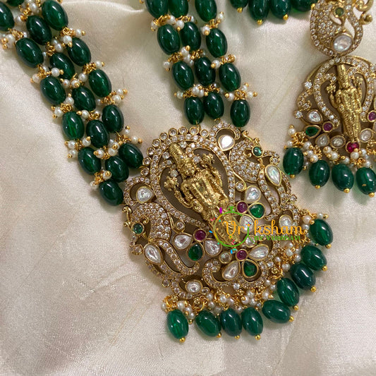 Dark Green Bead Layered Victorian Diamond Neckpiece -Vishnu-VV592