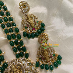 Dark Green Bead Layered Victorian Diamond Neckpiece -Vishnu-VV592