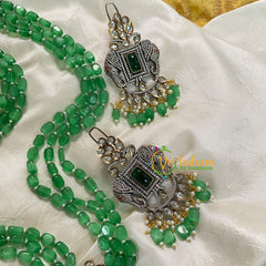 Green Bead Layered Victorian Diamond Neckpiece -VV576