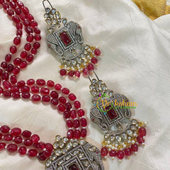 Red Bead Layered Victorian Diamond Neckpiece -VV601