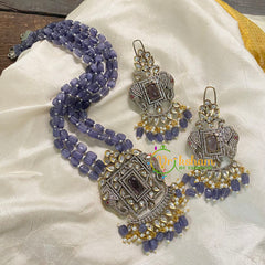 Shaded Blue Bead Layered Victorian Diamond Neckpiece -VV603