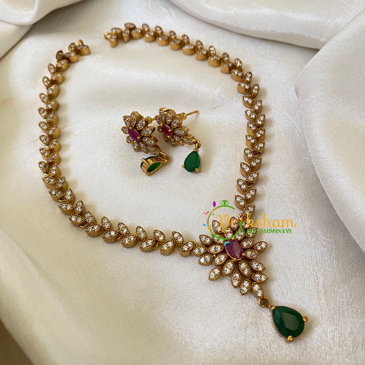 Simple AD Stone Choker Short Neckpiece -Green Red -G6485