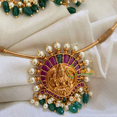 Premium AD Stone Lakshmi Pendant Hasli Choker-Green-G3974