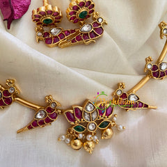 Premium AD Stone Lotus Pendant Hasli Choker-Parrot-Gold Bead-G3967